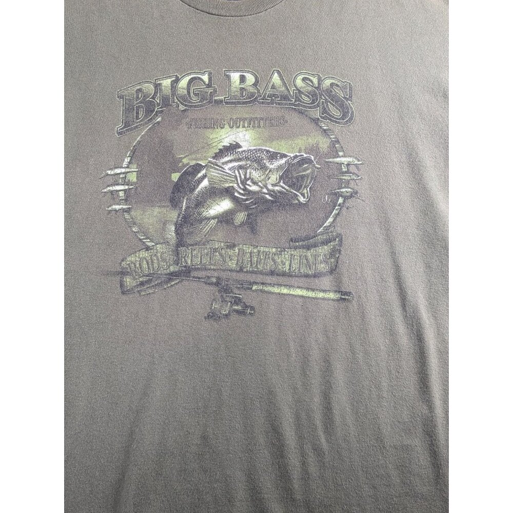 Big Bass Fishing Outfitters St. Johns Bay Graphic‎ Tee Large 100% Olive Green